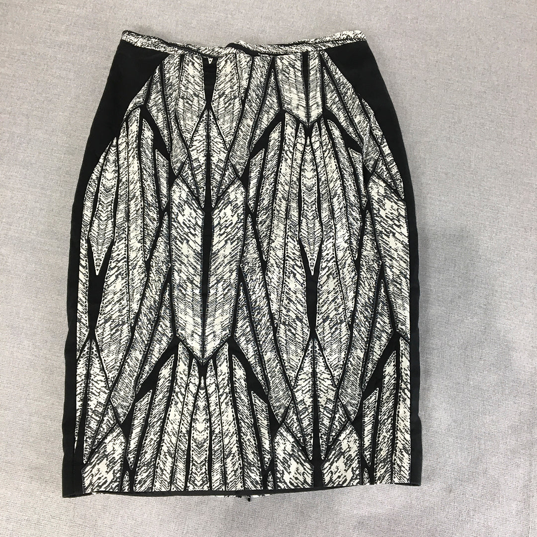 Veronika Maine Womens Pencil Skirt Size 10 Black White Abstract Midi Straight