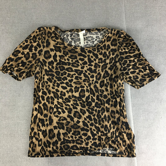 H&M Womens Top Size S Brown Leopard Print Short Sleeve Shirt