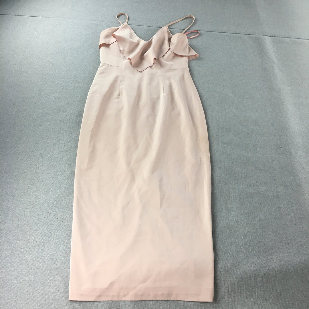 Elle Zeitoune Womens Cocktail Dress Size 8 Pink Midi Spaghetti Strap