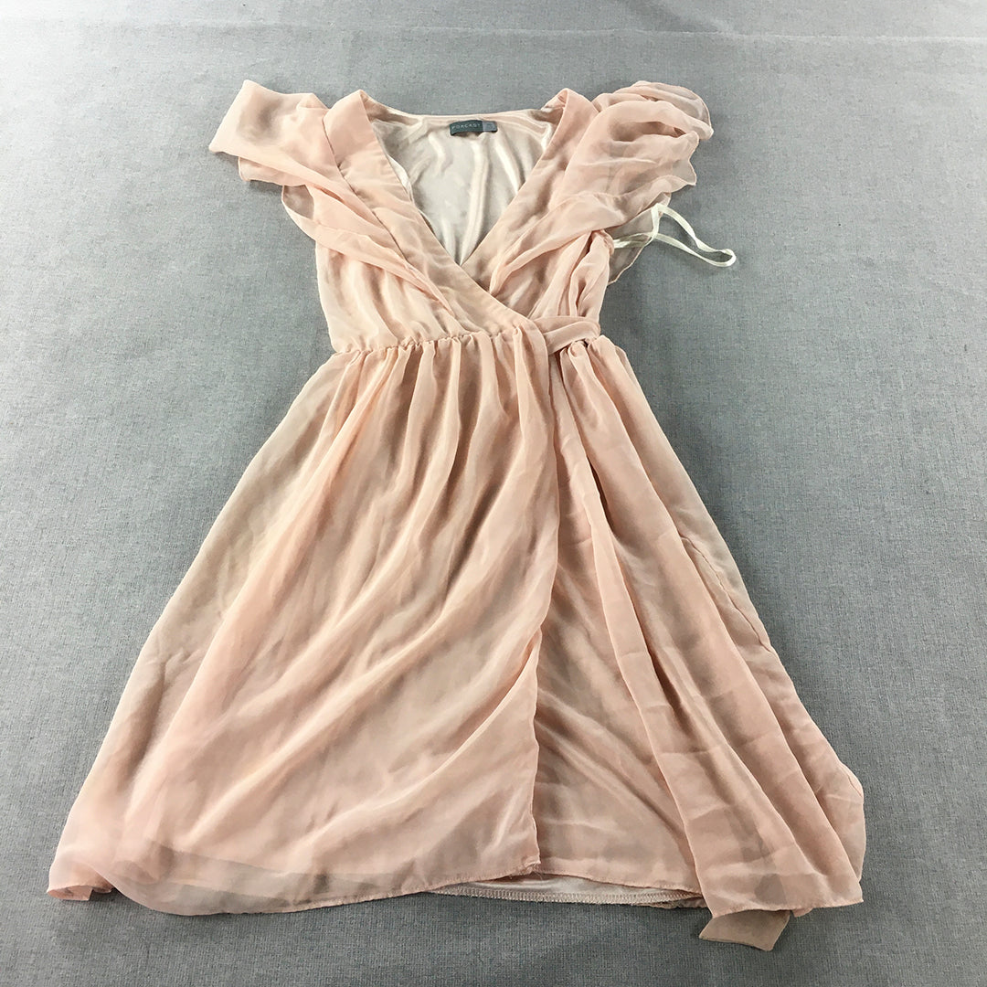 Forcast Womens Mini Dress Size 10 Pink Fit & Flare Pleated Short Sleeve