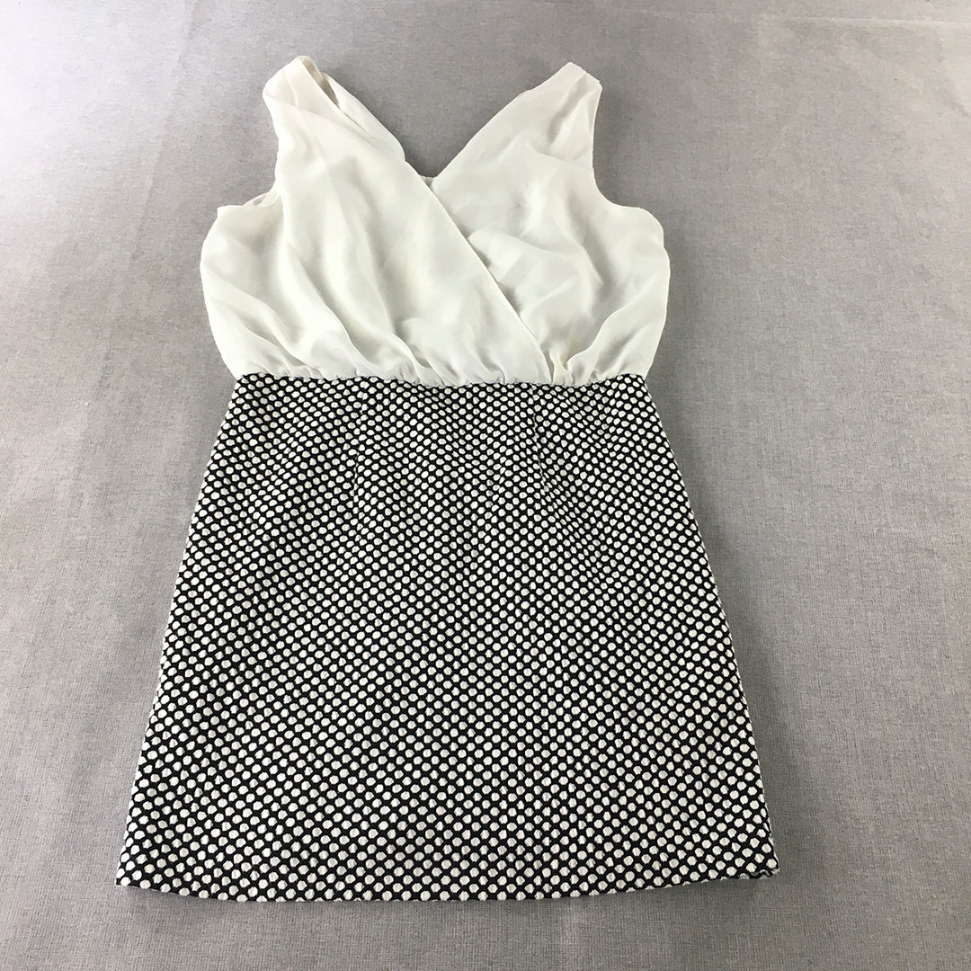 Ever New Womens Mini Dress Size 12 White Black Dot Pencil