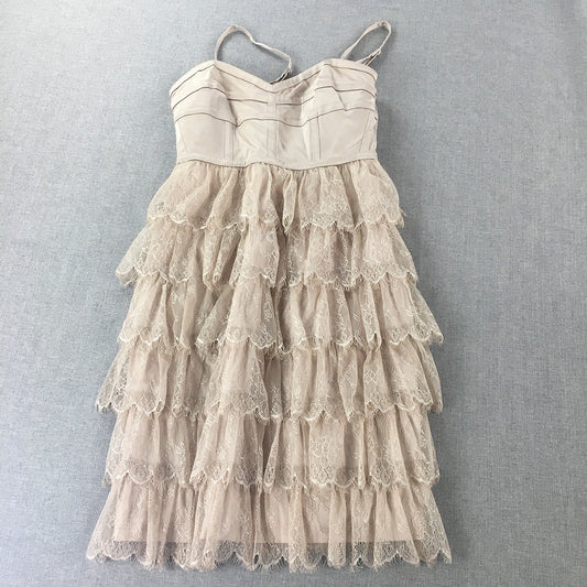 Forever New Womens Tiered Mini Dress Size 6 Nude Spaghetti Strap Event Party