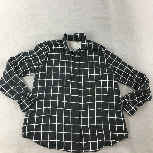 Trenery Mens Shirt Size L Black Checkered Long Sleeve Button-Up