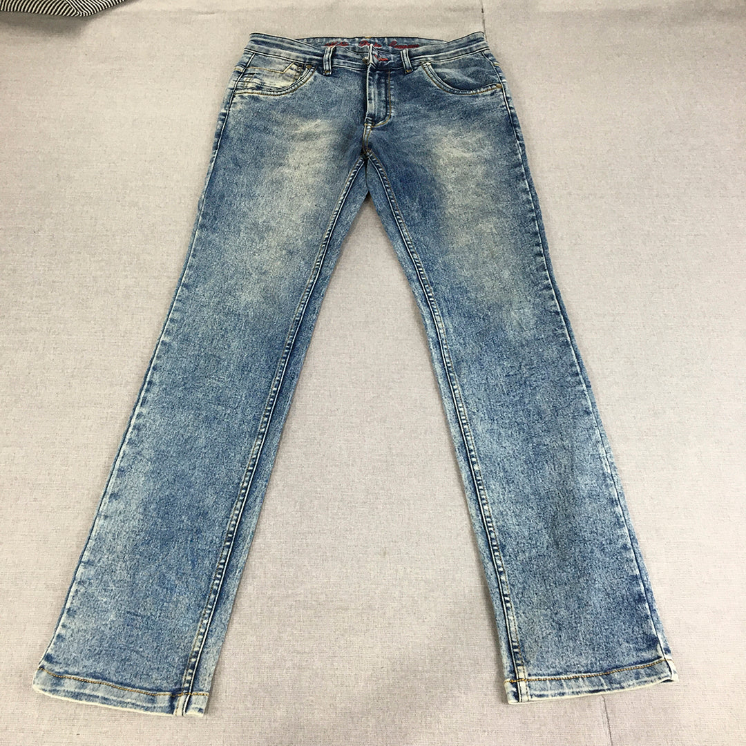 Matrix Denim Mens Jeans Size 30 (W30 x L30) Blue Stone Wash Slim Straight