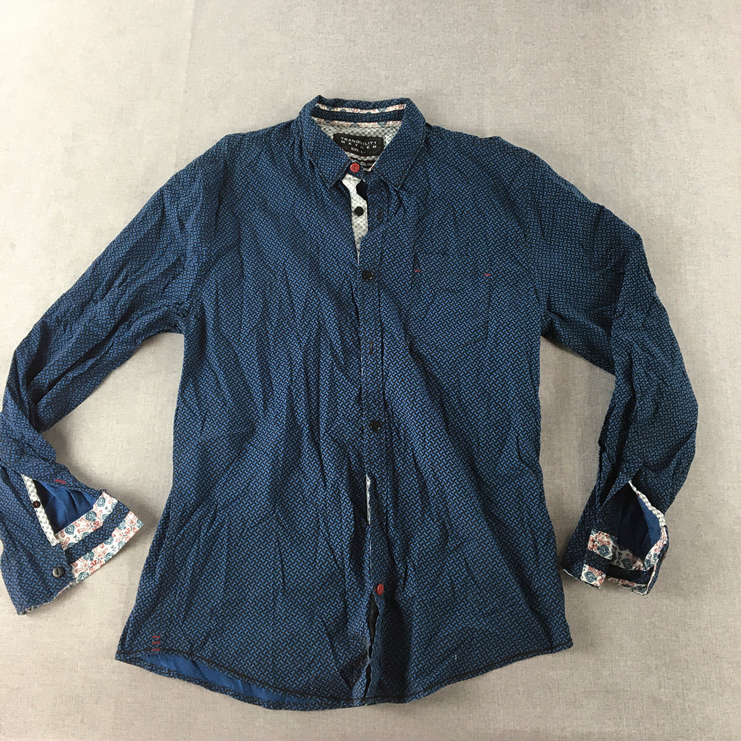 Tranquility & Mayhem Mens Shirt Size L Slim Fit Blue Long Sleeve Button-Up