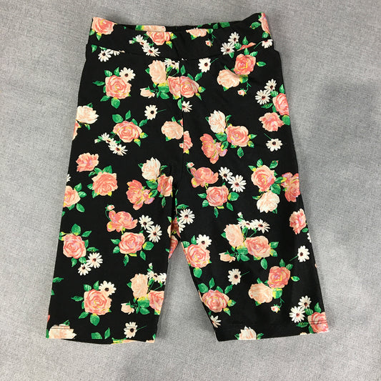 H&M Womens Legging Shorts Size XS Black Floral Stretch Fabric