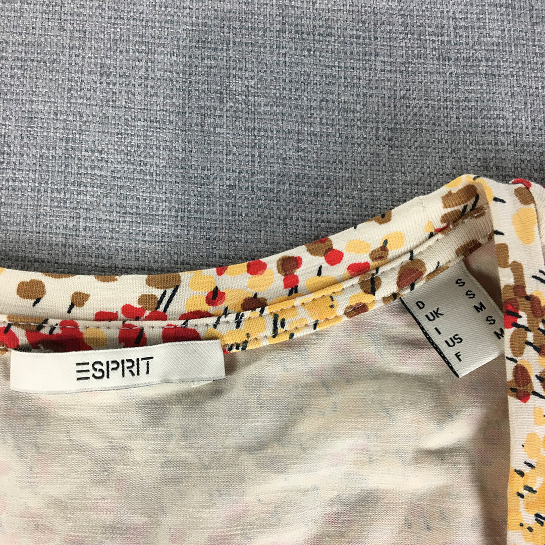 Esprit Womens Top Size S White Red Yellow Dot Long Sleeve Pullover Shirt