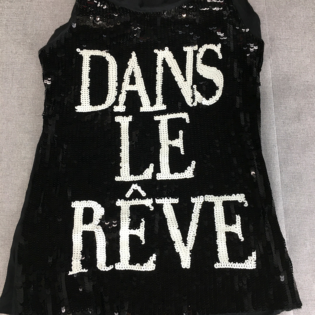 MNG Jeans Womens Tank Top Size XS Black Sequin Dans Le Reve Y2K