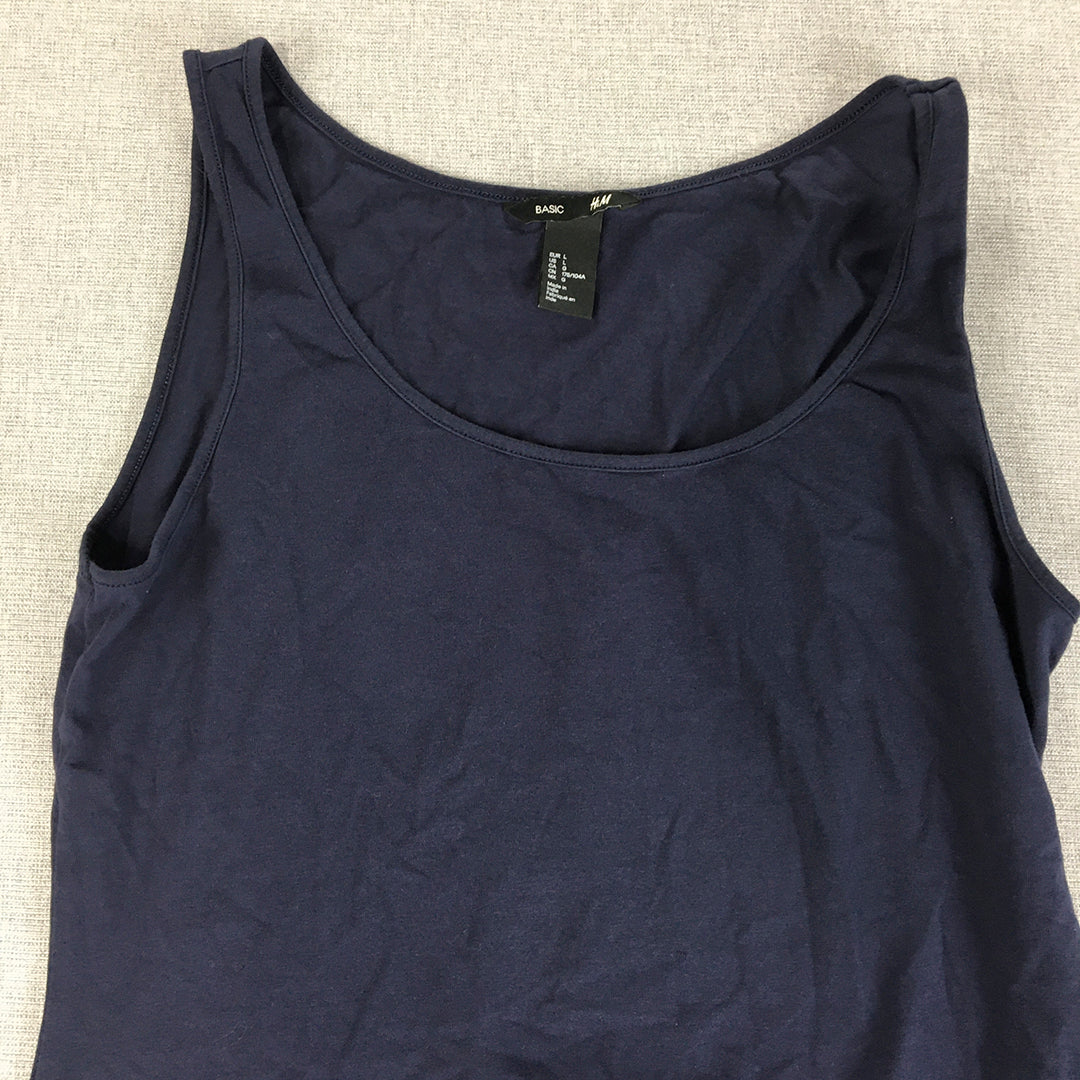 H&M Womens Tank Top Size L Blue Stretch Fabric Sleeveless Singlet Shirt