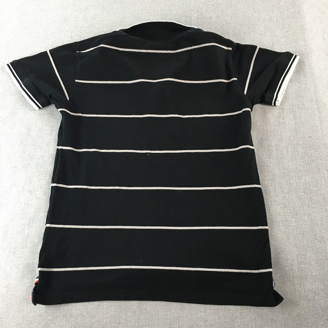 American Eagle Mens Polo Shirt Size S Black Striped Logo Collared Rugby