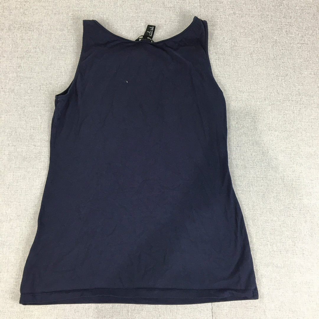 H&M Womens Tank Top Size L Blue Stretch Fabric Sleeveless Singlet Shirt