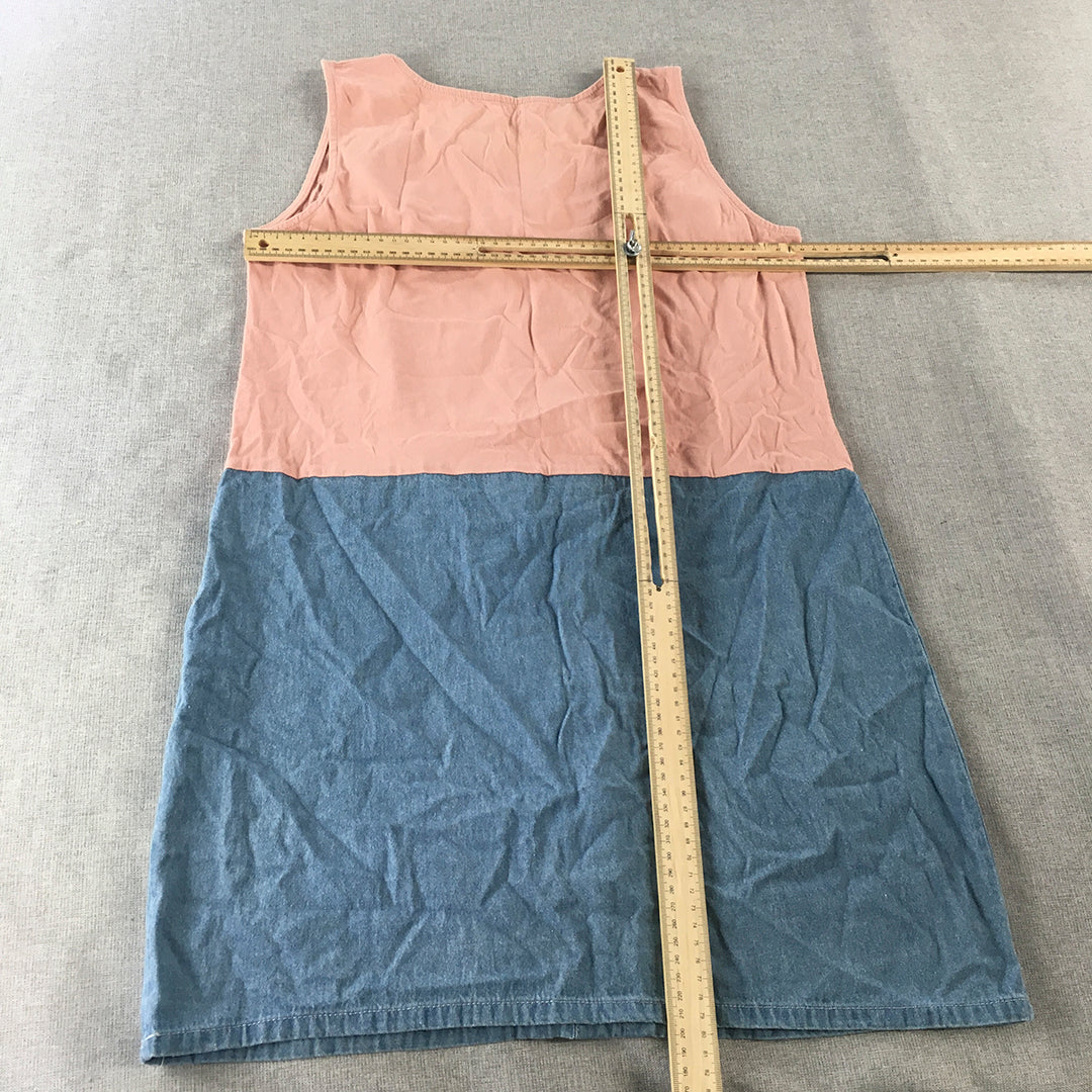 Puella Womens Denim Mini Dress Size M Blue Pink Sleeveless Button A-Line