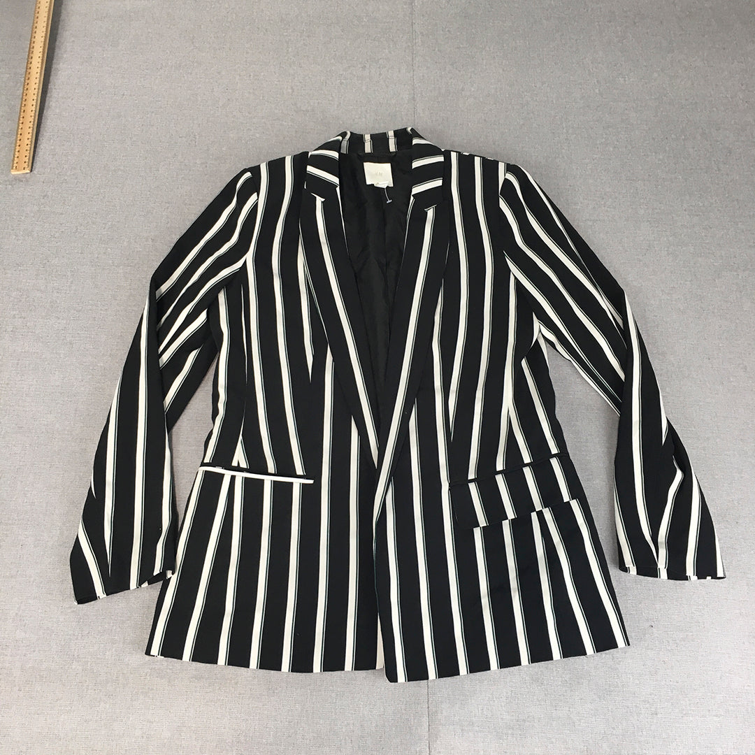 H&M Womens Blazer Jacket Size 6 Black White Striped Collared