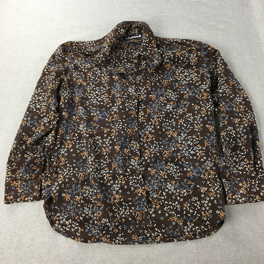 Zhanna Womens Top Size 10 Brown Floral Long Sleeve Button-Up Shirt