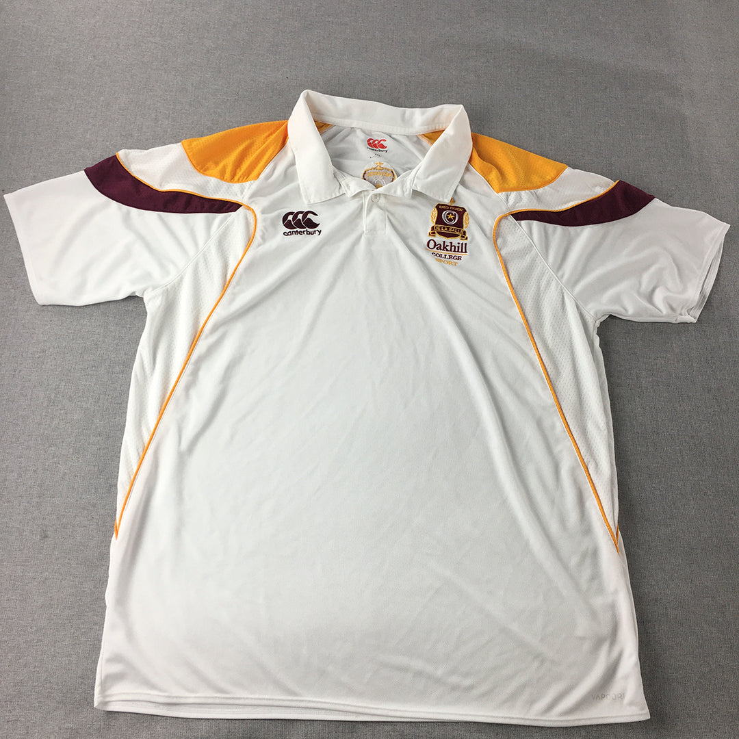 Canterbury Mens Polo Shirt Size 2XL White Short Sleeve Rugby Oakhill College