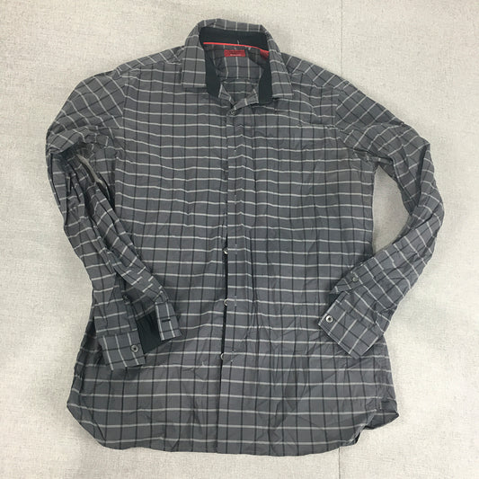 Alfani Mens Shirt Size M Slim Fit Stretch Grey Checkered Long Sleeve Button-Up