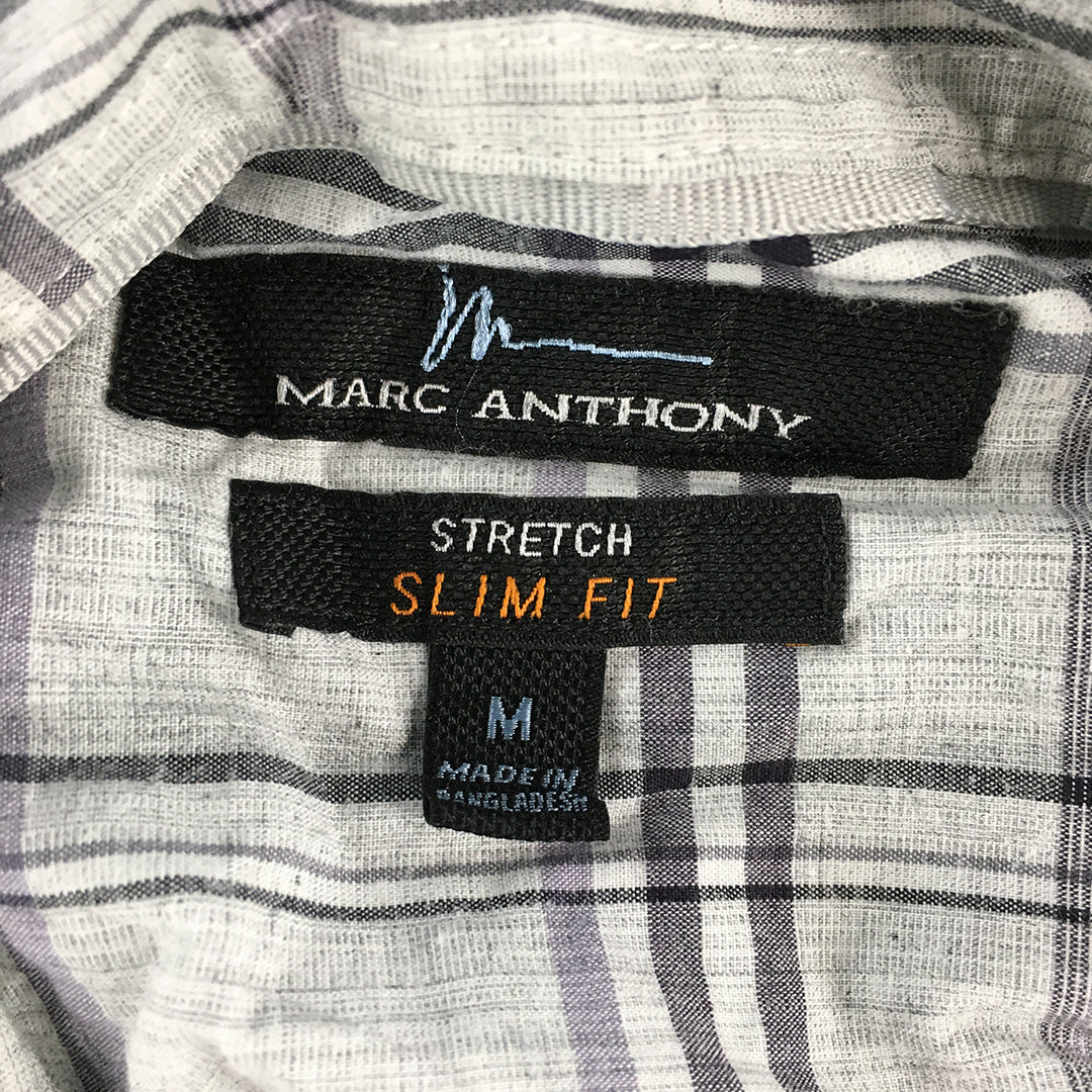 Marc Anthony Mens Shirt Size M Slim Fit Grey Checkered Long Sleeve Button-Up