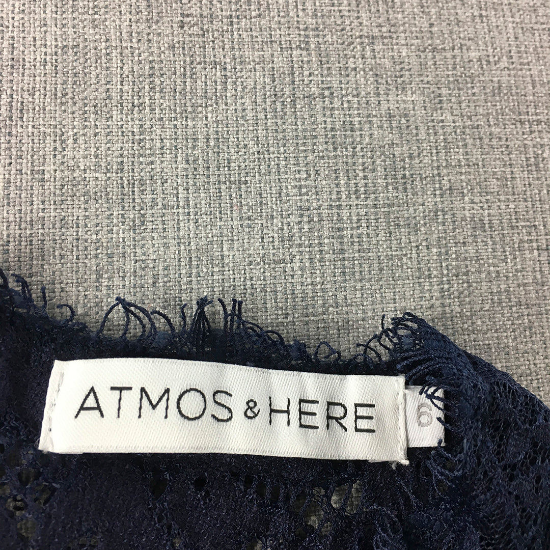 Atmos & Here Womens Evening Gown Size 6 Blue Floral Lace Midi Cocktail