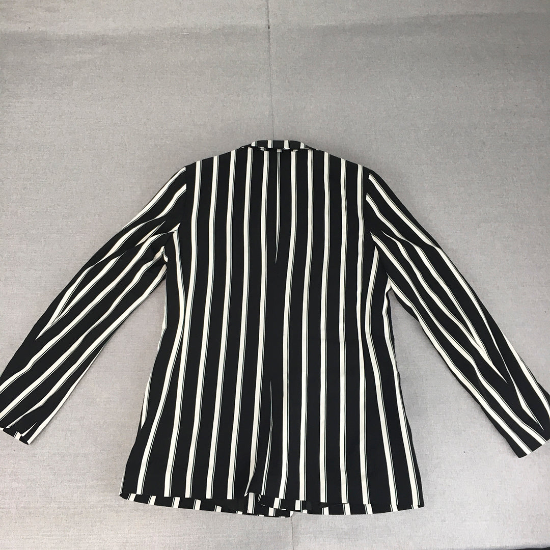 H&M Womens Blazer Jacket Size 6 Black White Striped Collared