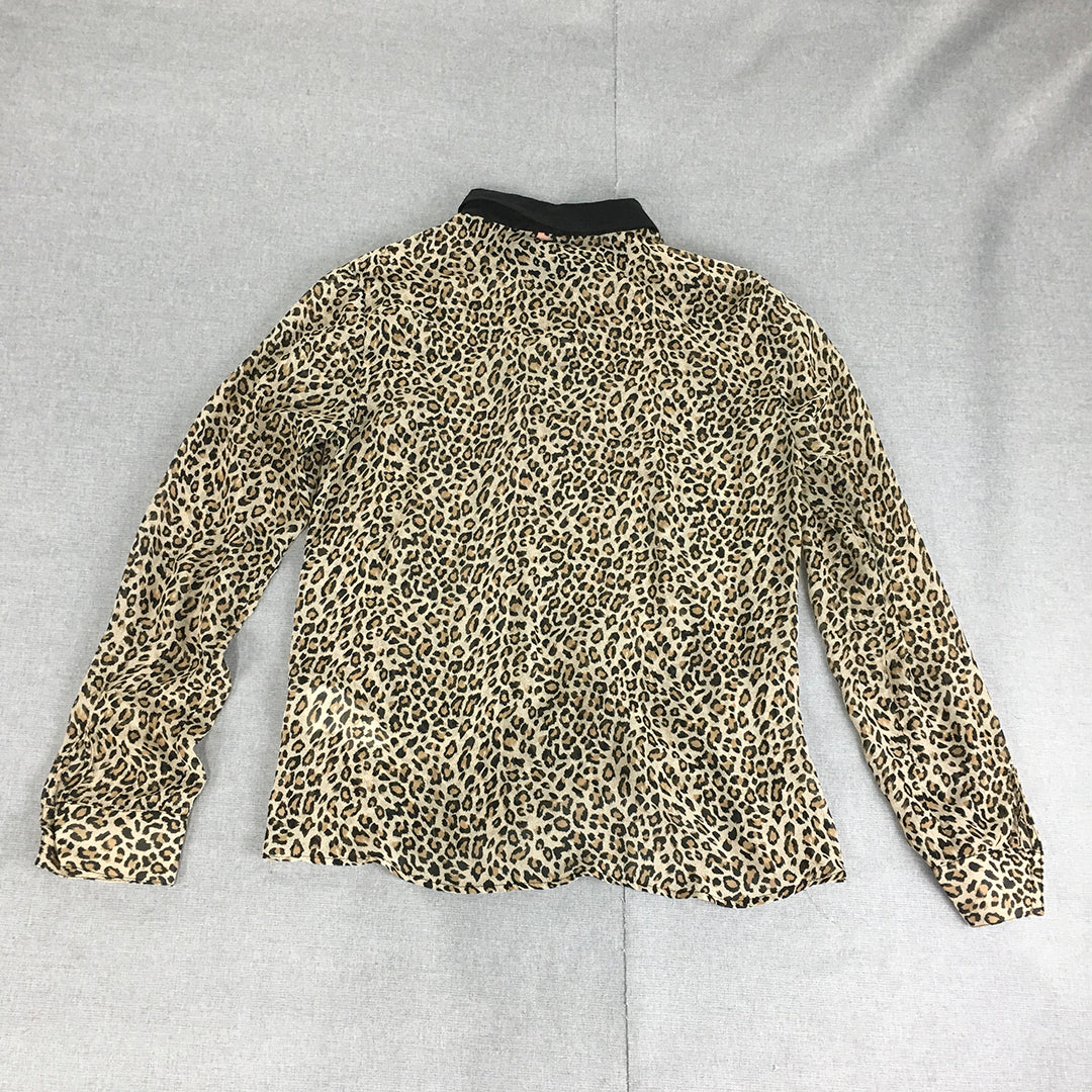 Only Womens Top Size 40 (M) Brown Leopard Print Long Sleeve Button-Up Shirt