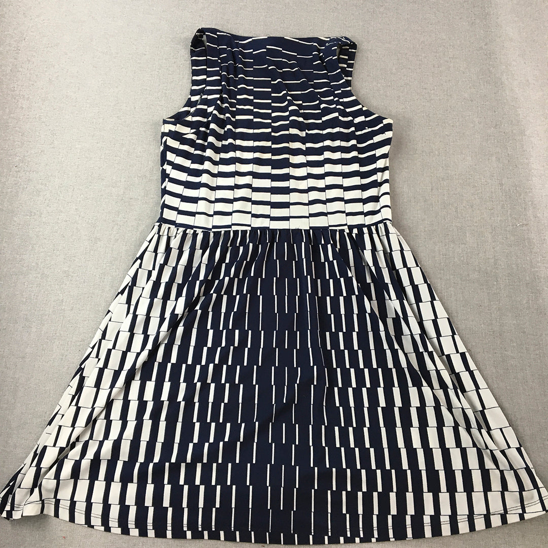 Sunny Girl Womens A-Line Dress Size 12 Blue White Dot Mini Sleeveless Stretch