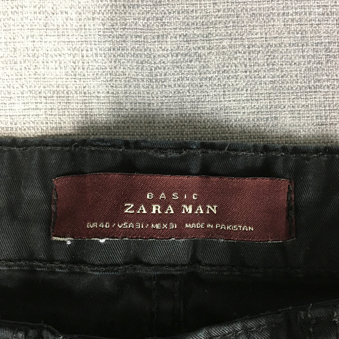 Zara Man Chino Pants Size 31 (W31 x L30) Black Slim Fit Pockets Trousers