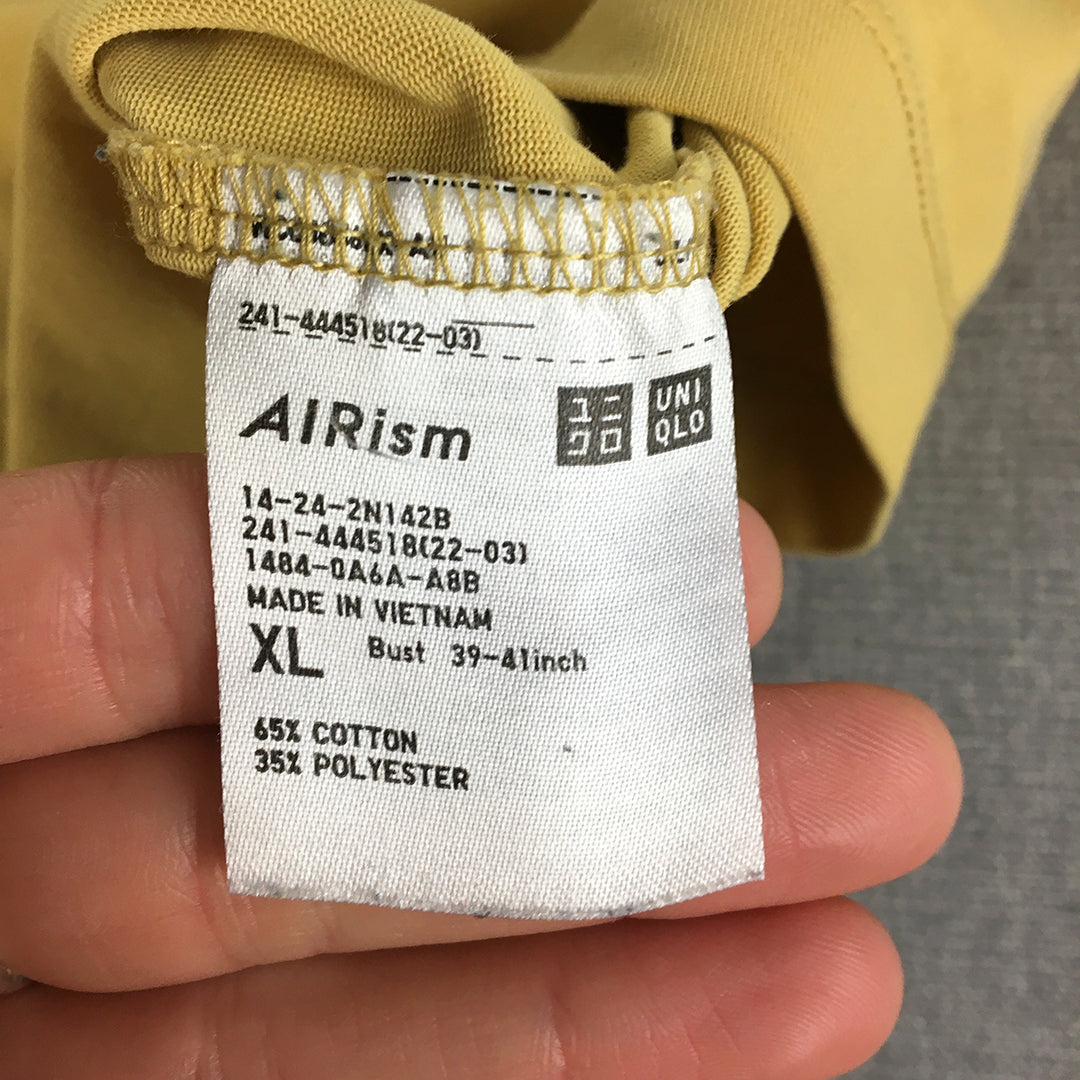 Uniqlo AIRism Womens T-Shirt Size XL Yellow Crew Neck Short Sleeve Top