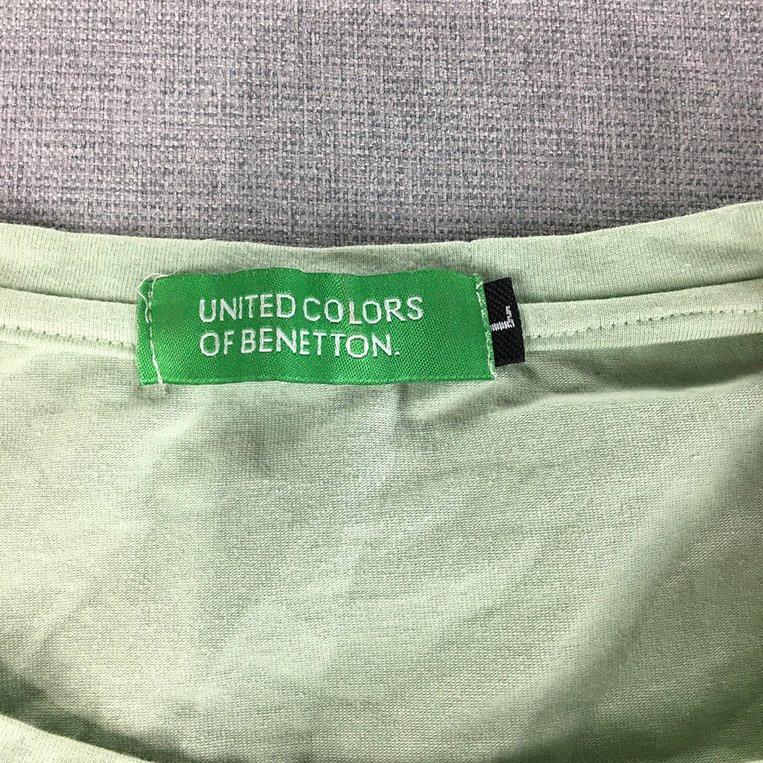 United Colors Of Benetton Womens T-Shirt Size L (AUS 10) Green Big Logo Top