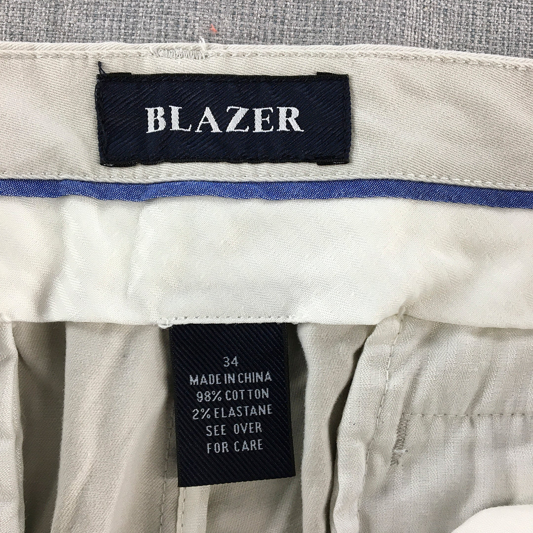 Blazer Mens Chino Pants Size 34 (W34 x L31) Cream Beige Straight Trouser