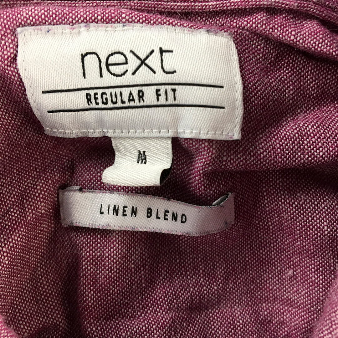 Next Mens Linen Shirt Size M Pink Short Sleeve Button-Up Collared