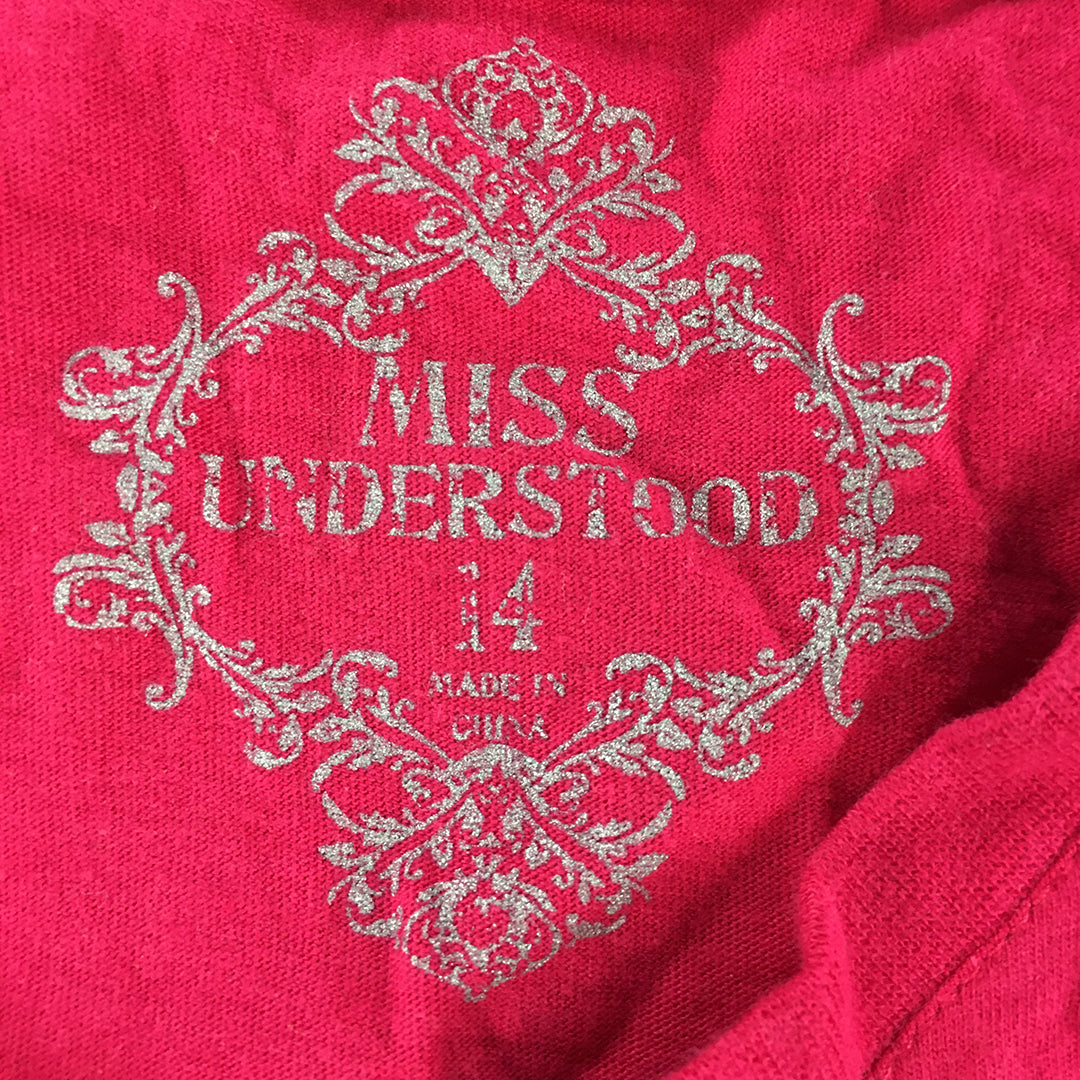 Miss Understood Kids Girls Top Size 14 Hot Pink Butterfly Short Sleeve T-Shirt