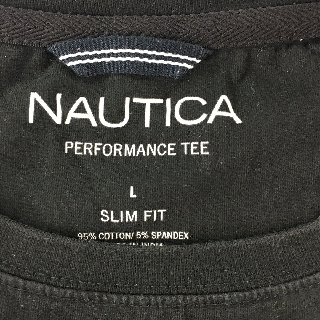 Nautica Mens T-Shirt Size L Black Pocket Logo Slim Fit Short Sleeve