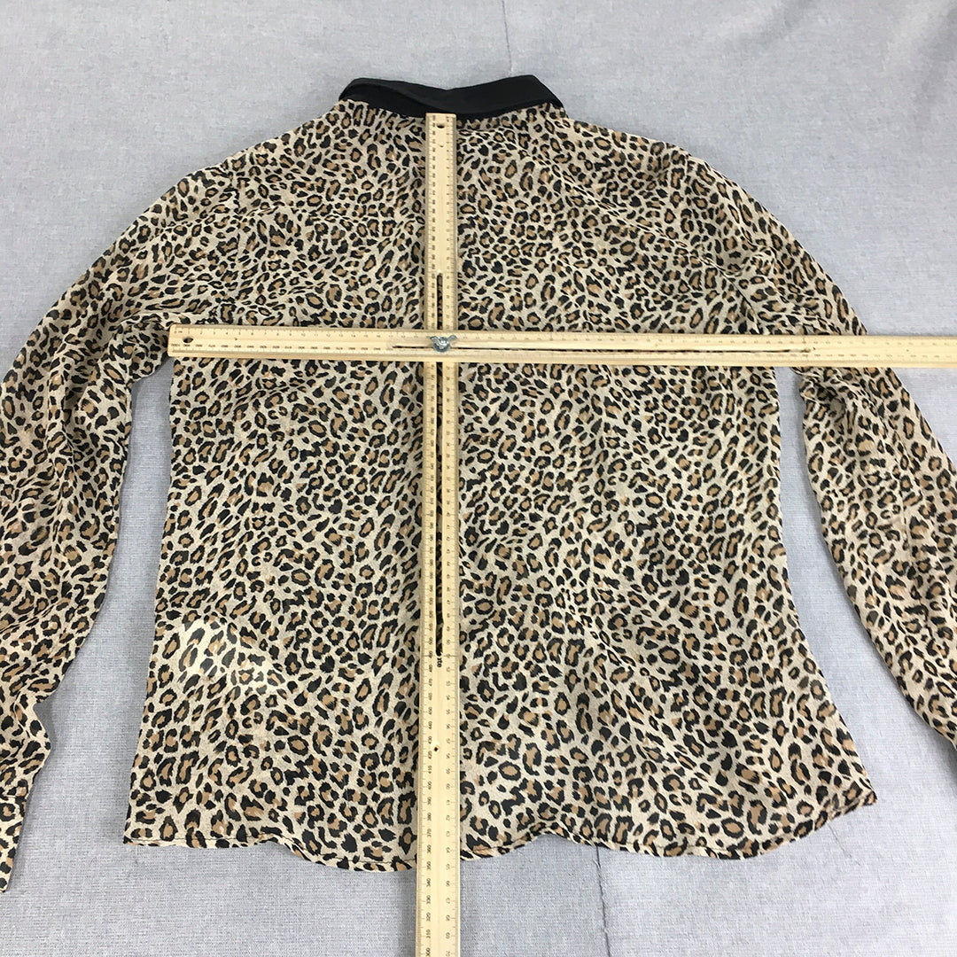 Only Womens Top Size 40 (M) Brown Leopard Print Long Sleeve Button-Up Shirt