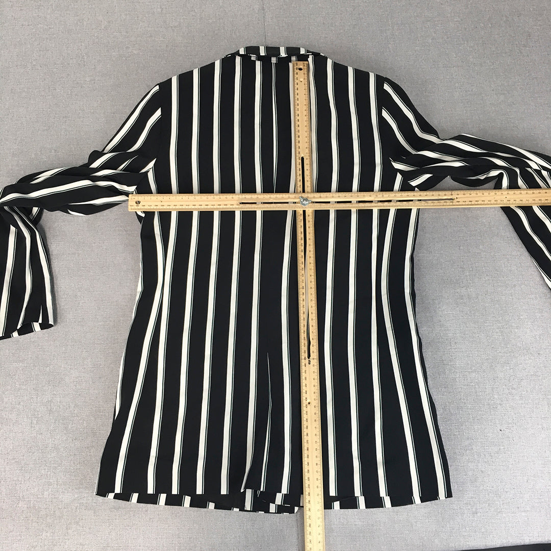 H&M Womens Blazer Jacket Size 6 Black White Striped Collared