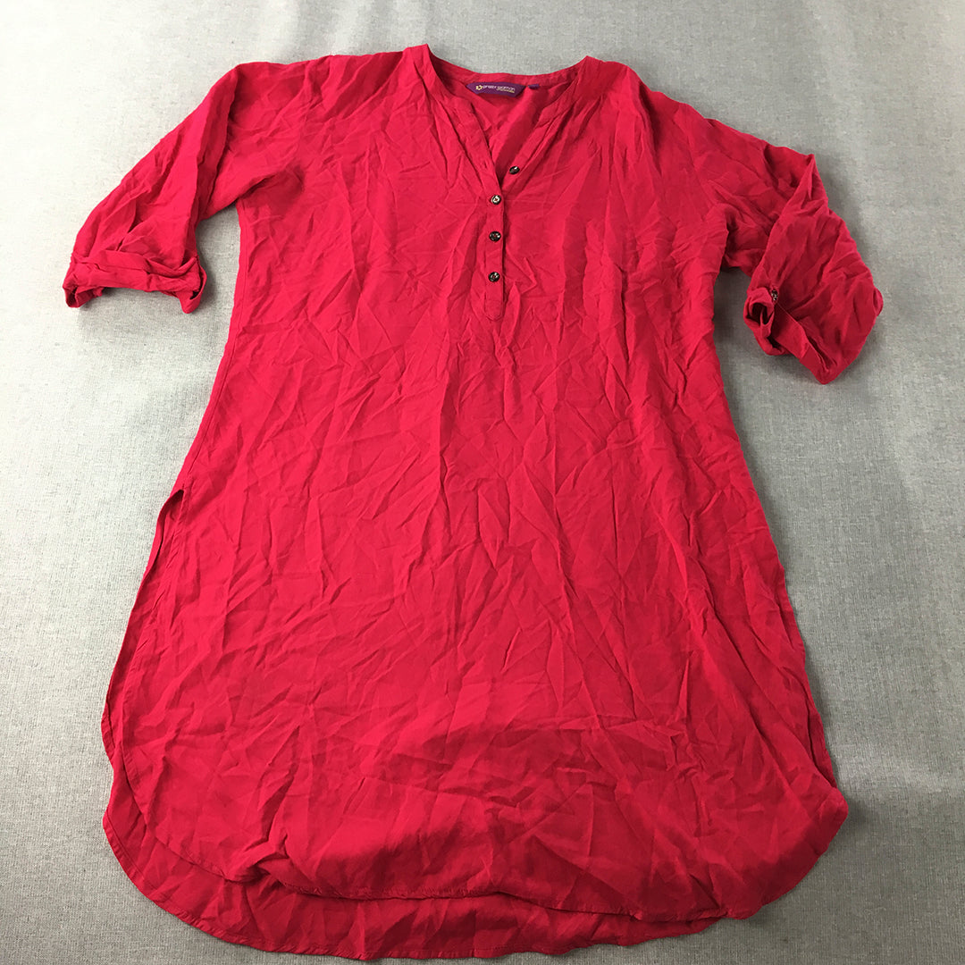 Pretty Woman Mini Dress Size XL Red Tunic Long Sleeve Button Collar