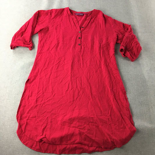 Pretty Woman Mini Dress Size XL Red Tunic Long Sleeve Button Collar