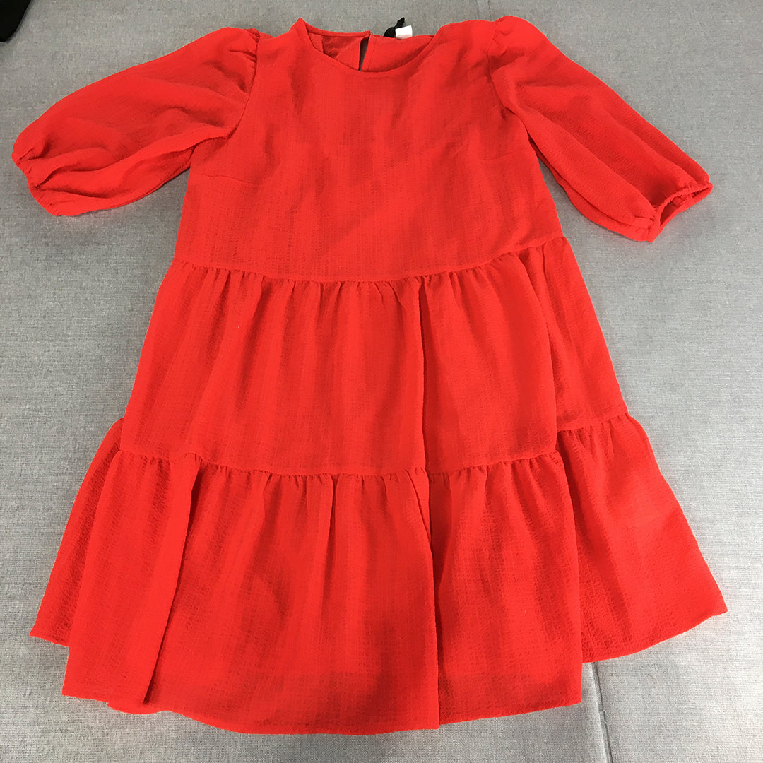 H&M Womens Tiered Mini Dress Size S Red Short Sleeve A-Line