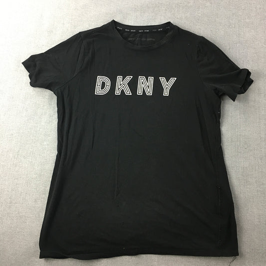 DKNY Womens T-Shirt Size S Black Big Logo Short Sleeve Crew Neck Top