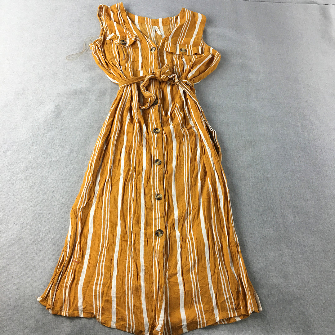 Moon Orchid Shirt Dress Size S Yellow Striped Belted Fit Flare Knee Length