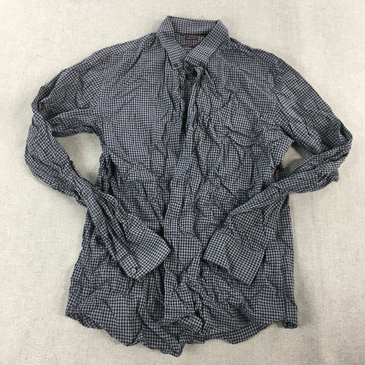 Zara Man Shirt Size XL Super Slim Fit Blue Grey Checkered Button-Up Long Sleeve