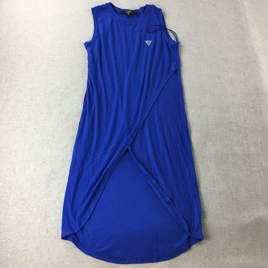 Guess Womens Dress Size M Blue Logo Sleeveless Midi Wrap