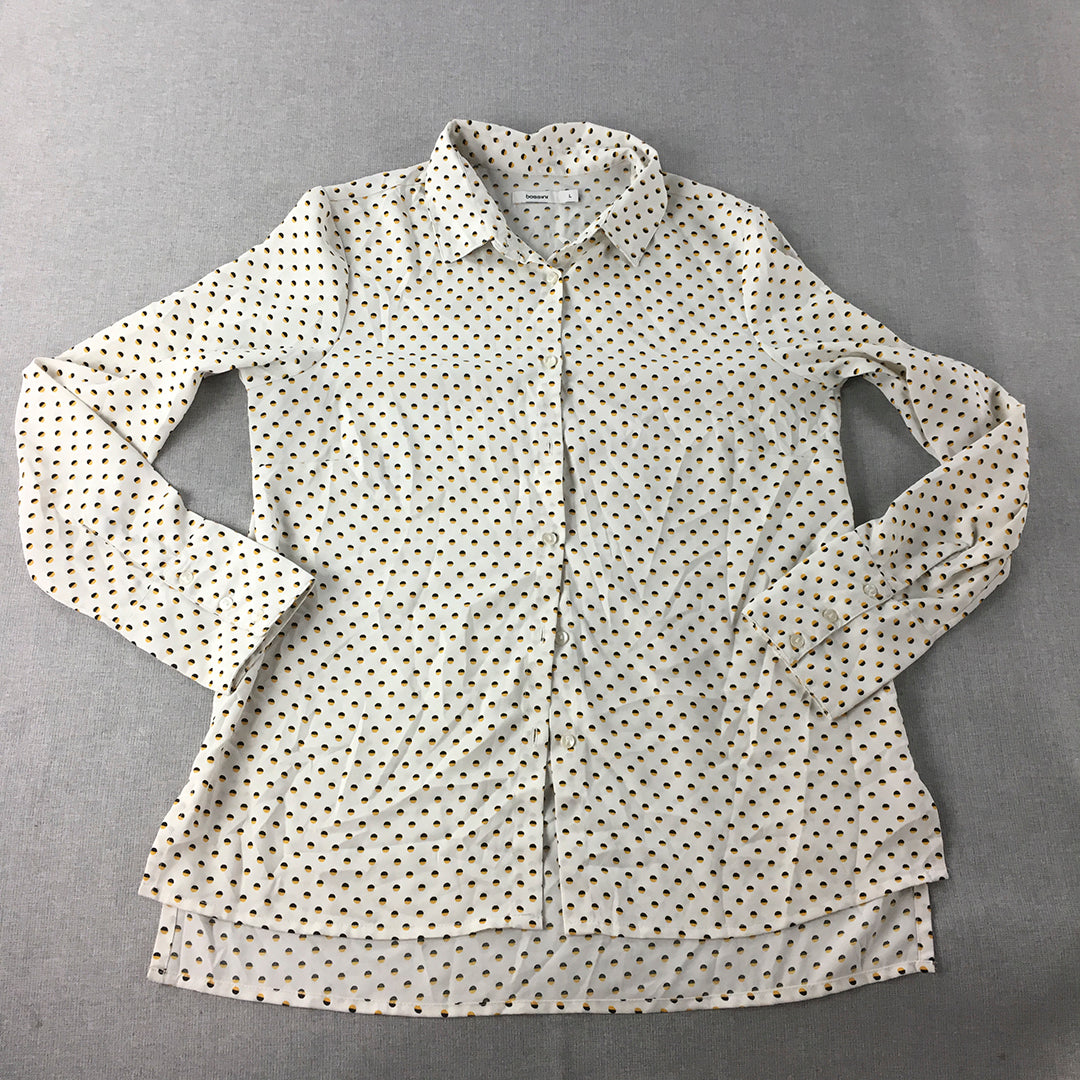 Bossini Womens Top Size L White Button-Up Long Sleeve Shirt