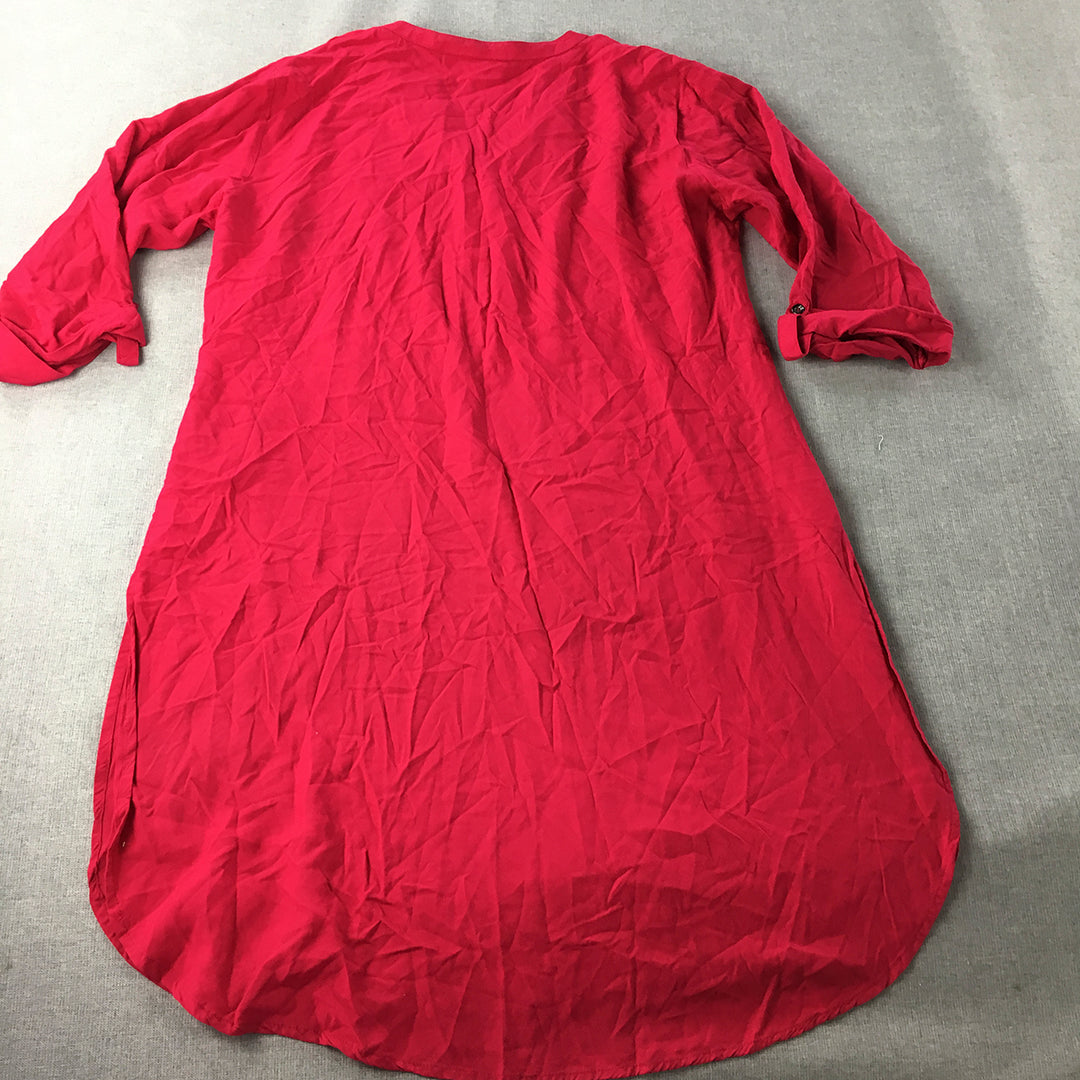 Pretty Woman Mini Dress Size XL Red Tunic Long Sleeve Button Collar