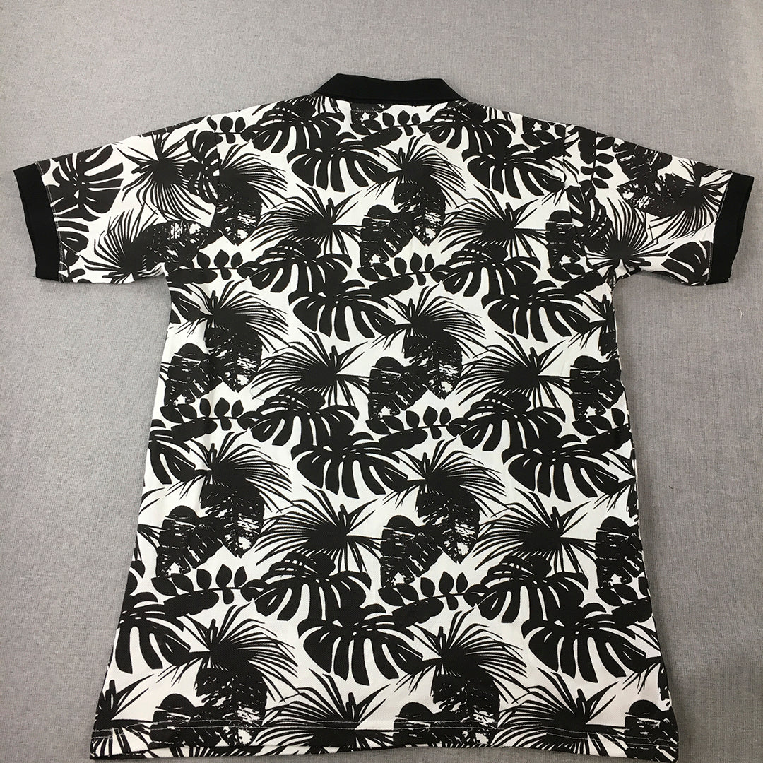 ASM Mens Polo Shirt Size XL Black White Hawaiian Palm Collared Rugby