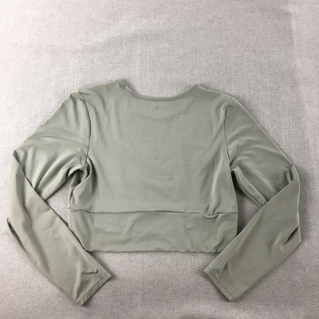 H&M Sport Womens Cropped Top Size L Green Long Sleeve Stretch Fabric Shirt