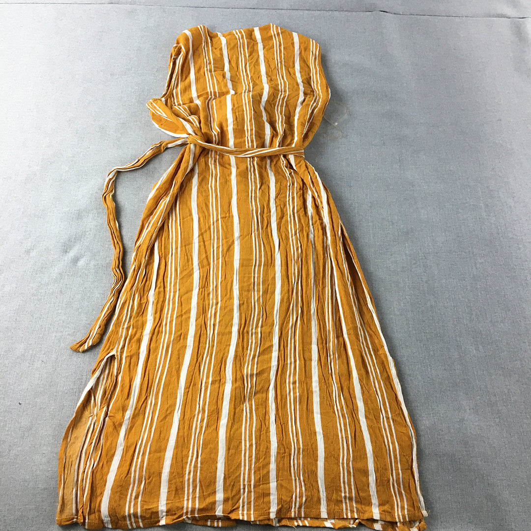 Moon Orchid Shirt Dress Size S Yellow Striped Belted Fit Flare Knee Length