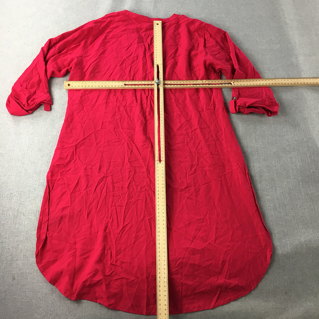 Pretty Woman Mini Dress Size XL Red Tunic Long Sleeve Button Collar