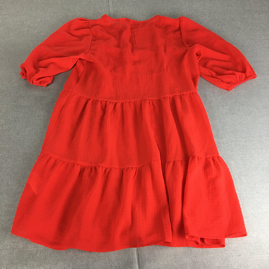 H&M Womens Tiered Mini Dress Size S Red Short Sleeve A-Line