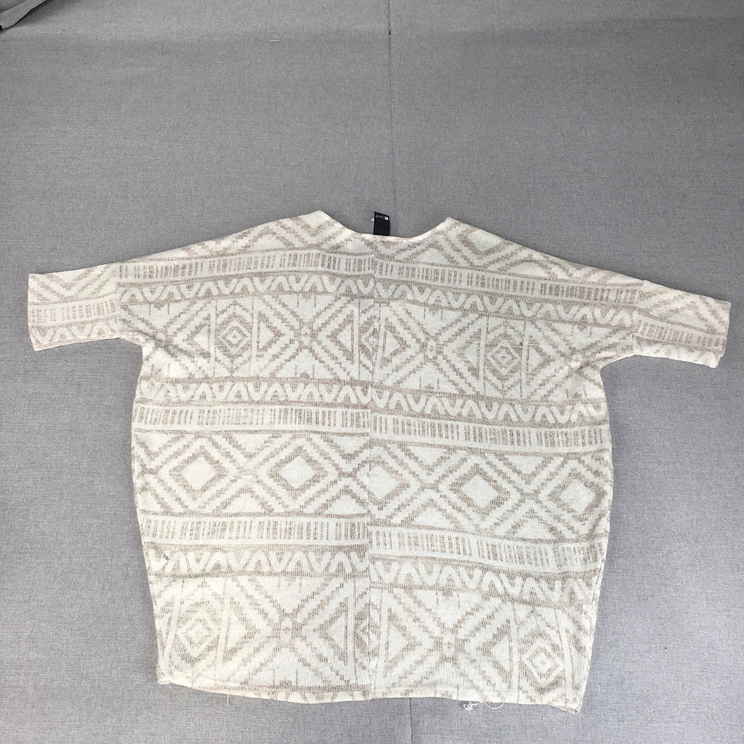 Swell Womens Knit Top Size M White Brown Aztec Short Sleeve Pullover V-Neck