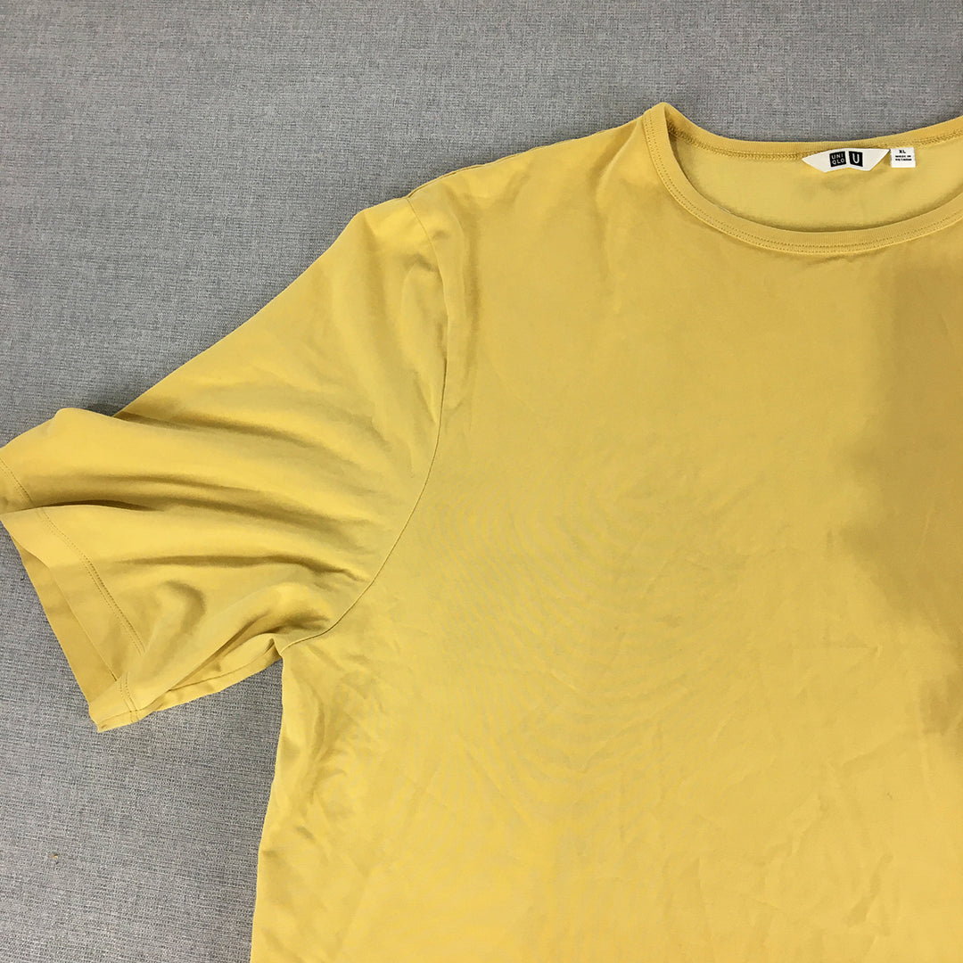 Uniqlo AIRism Womens T-Shirt Size XL Yellow Crew Neck Short Sleeve Top